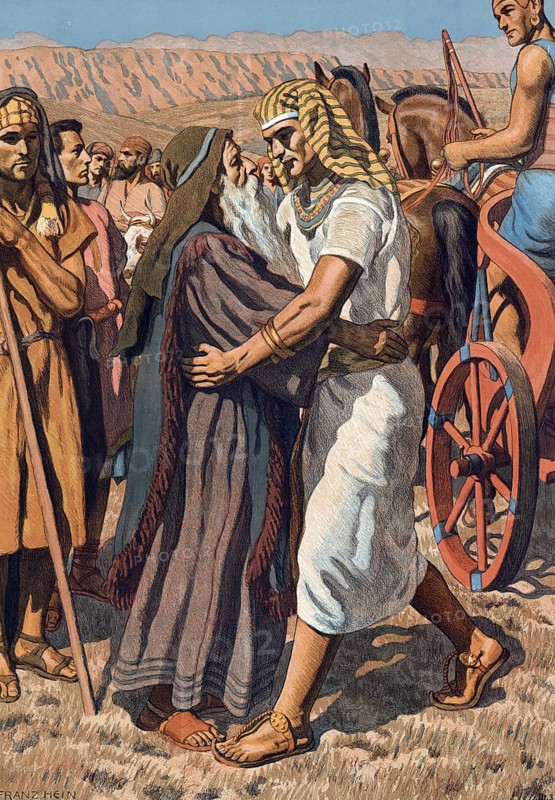 Scene from the biblical story, Joseph greets his father, authentic reproduction of a school mural, historical, around 1900