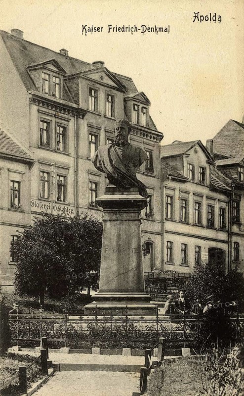 Emperor Frederick Memorial in Apolda, Weimarer Land District, Thuringia, Germany, postcard, view around 1900 - 1910, historical, digital reproduction of a historical postcard, authentic, public domain, from that time, exact date unknown