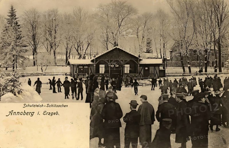 Annaberg in the Ore Mountains in winter, Saxony, town in the Ore Mountains, Erzgebirgskreis, postcard, view around 1900 - 1910, historical, digital reproduction of a historical postcard, authentic, public domain, from that time, exact date unknown