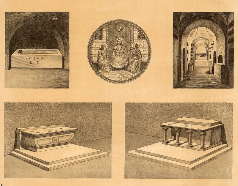 Scene from biblical story, symbolic photo, various Christian altars, altar, authentic reproduction of a school mural, historical, around 1900