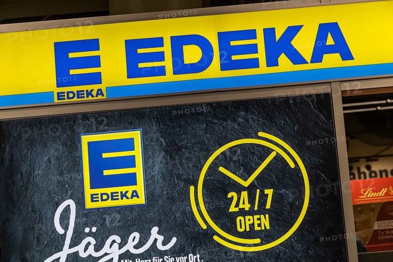 EDEKA supermarket at Stuttgart Airport. It is open around the clock, seven days a day. 24-7. Stuttgart, Baden-Württemberg, Germany