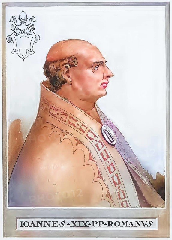 John XIX (previously Romanus of Tusculum, born in Rome, died there in October 1032) was pope between 1024 and 1032, Historical, authentic, digitally restored reproduction from a 19th century original, Record date not stated, subsequently coloured
