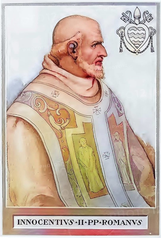 Innocent II, formerly Gregorio Papareschi di Guidoni, born in front of 1088 in Rome, died September 24, 1143 in Rome, was Pope from 1130 to 1143, historical, authentic, digitally restored reproduction from a 19th century original, record date not stated, subsequently colored