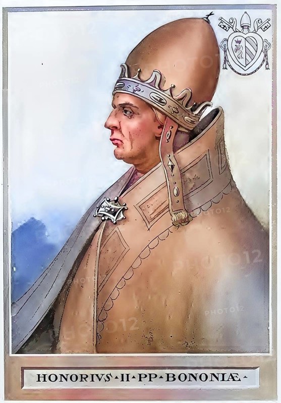Honorius II, originally Lamberto Scannabecchi (born around 1060 in the area of today's Casalfiumanese near Imola, died 13 February 1130), was pope from 1124 until his death, Historical, authentic, digitally restored reproduction from a 19th century original, Record date not stated, subsequently coloured