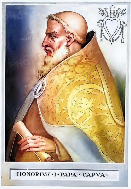 Honorius I (d. 638) was Pope from 3 November 625 to 12 October 638, Historical, authentic, digitally restored reproduction from a 19th century original, Record date not stated, subsequently coloured