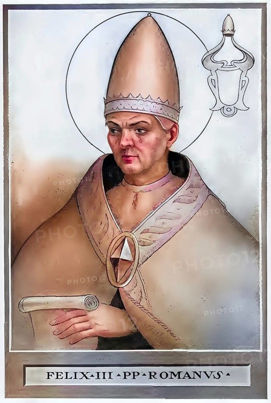 Felix III (born in Samnium, died 530) was Bishop of Rome from 526 until his death, Historical, authentic, digitally restored reproduction from a 19th century original, Record date not stated, subsequently coloured