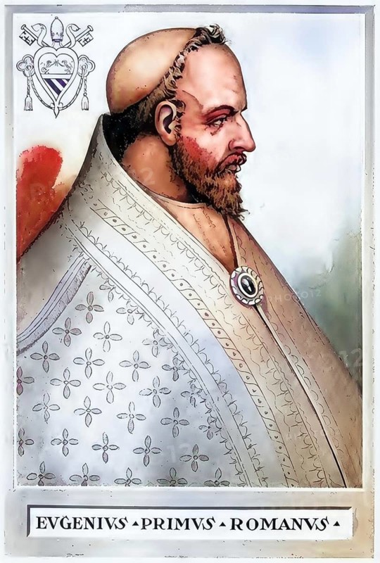 St. Eugene I (date of birth unknown, died 2 June 657) was elected pope on 10 August 654 as successor to Martin I, although his predecessor was still alive, Historical, authentic, digitally restored reproduction from a 19th century original, Record date not stated, subsequently coloured