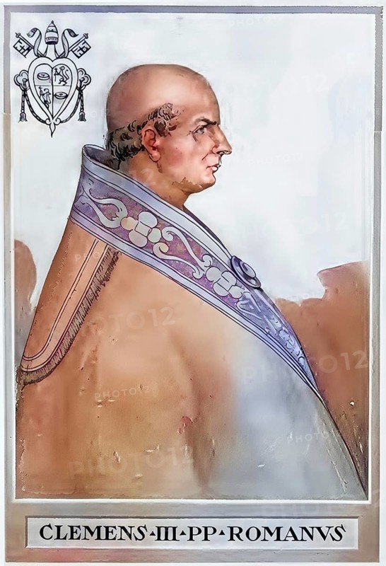 Clement III, originally Paolo Scolari (born in Rome, died 20 or 28 March (1) 1191), was Pope from 19 December 1187, Historical, authentic, digitally restored reproduction from a 19th century original, Record date not stated, subsequently coloured