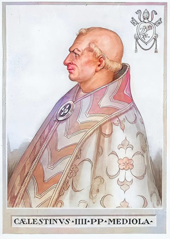 Coelestine IV, actually Goffredo di Castiglione, (born in the 12th century in Milan, died 10 November 1241 in Rome) was Pope for 17 days in 1241, Historical, authentic, digitally restored reproduction from a 19th century original, Record date not stated, subsequently coloured