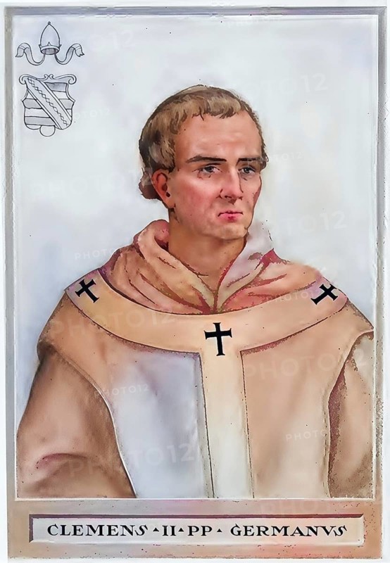 Clemens II, secular name Suitger (Suidger), Count of Morsleben and Hornburg (born 1005 in Hornburg, died 9 October 1047 in the monastery of San Tommaso in Foglia in Apsella di Montelabbate (1), was Pope from 1046 to 1047, Historical, authentic, digitally restored reproduction from a 19th century original, Record date not stated, subsequently coloured
