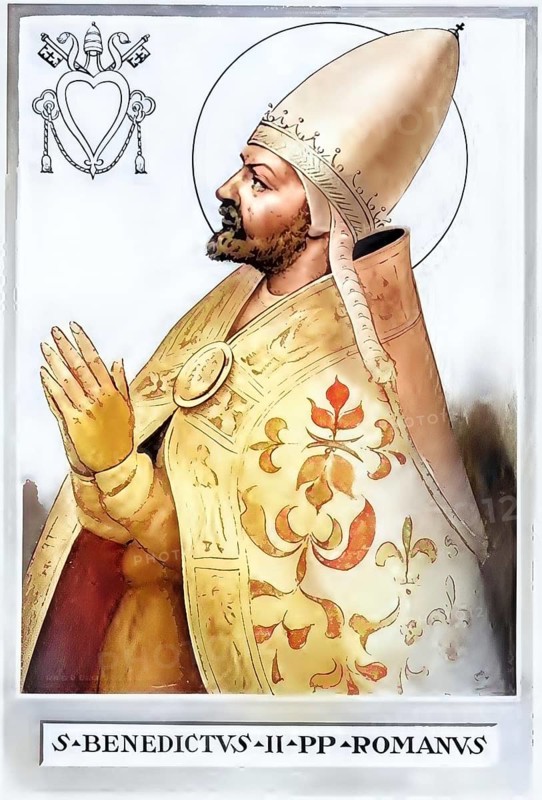Saint Benedict II (born in Rome, died 8 May 685, ibid.) was pope from 683 to 685, Historical, authentic, digitally restored reproduction from a 19th century original, Record date not stated, subsequently coloured