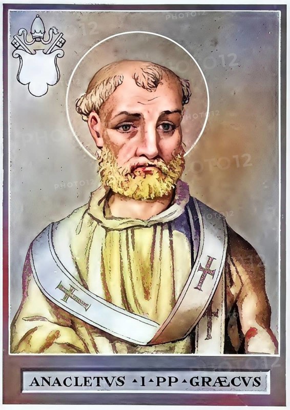 Anaclet, also Anencletos, Anencletus, Anacletus, is considered the second successor of Simon Peter in the leadership of the Christian community of Rome, which he is said to have held for a period of several years between 76 and 95, historical, authentic, digitally restored reproduction of an original from the 19th century, record date not stated, subsequently colored