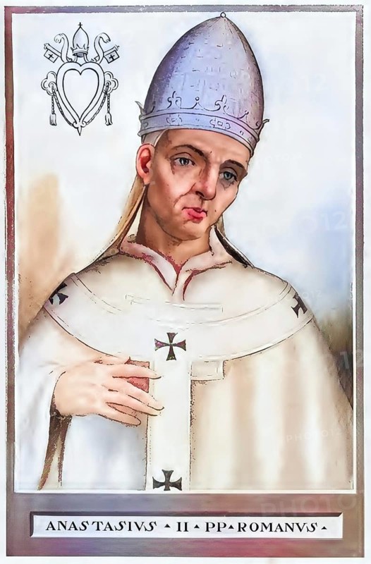Anastasius II (born in Rome, died 19 November 498 ibid. (1) was pope from 24 November 496 until his death, historical, authentic, digitally restored reproduction from a 19th century original, record date not stated, subsequently coloured