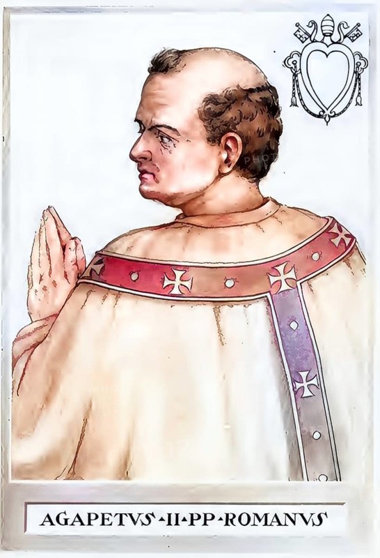 Agapitus II, also Agapet II, (born in Rome, died there on 8 November 955) was pope from 10 May 946 until his death, Historical, authentic, digitally restored reproduction from a 19th century original, Record date not stated, subsequently coloured