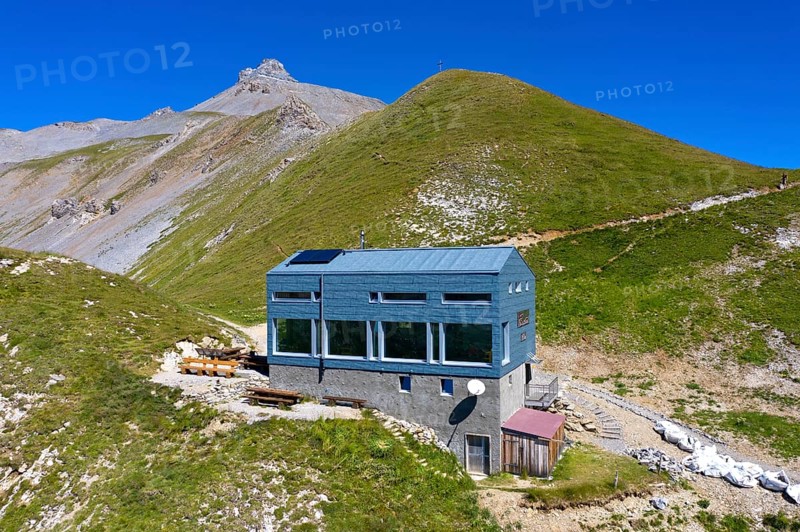 Cabane du Fenestral mountain hut on the Col du Fenestral mountain pass, Ovronnaz, Valais, Switzerland