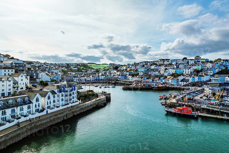 Brixham Hourbour and Brixham Marina from a drone, Brixham, Torbay, Devon, England, United Kingdom
