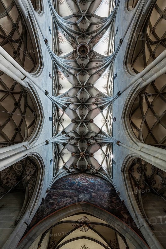 Cross-ribbed vaulting in the church of St. Nikolaus, Überlingen, Lake Constance, Baden-Württemberg, Germany