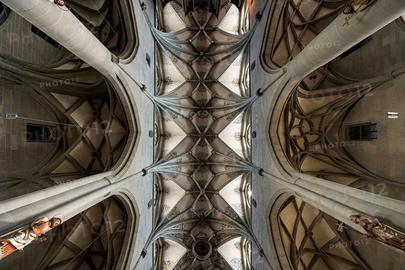 Cross-ribbed vaulting in the church of St. Nikolaus, Überlingen, Lake Constance, Baden-Württemberg, Germany