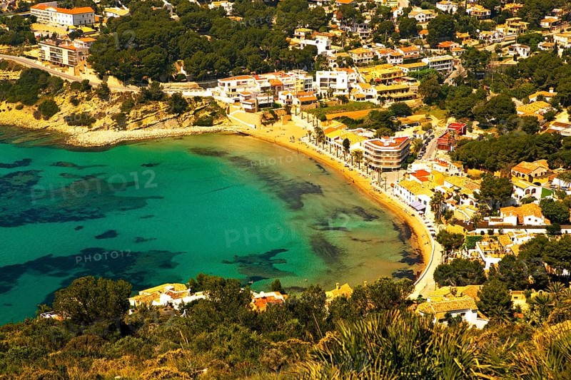 Top view, green vegetation, bay, Moraira, Costa Blanca, Spain