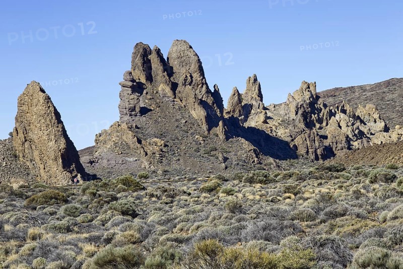 Stone formation in a dry landscape under blue sky, La Orotava, Tenerife