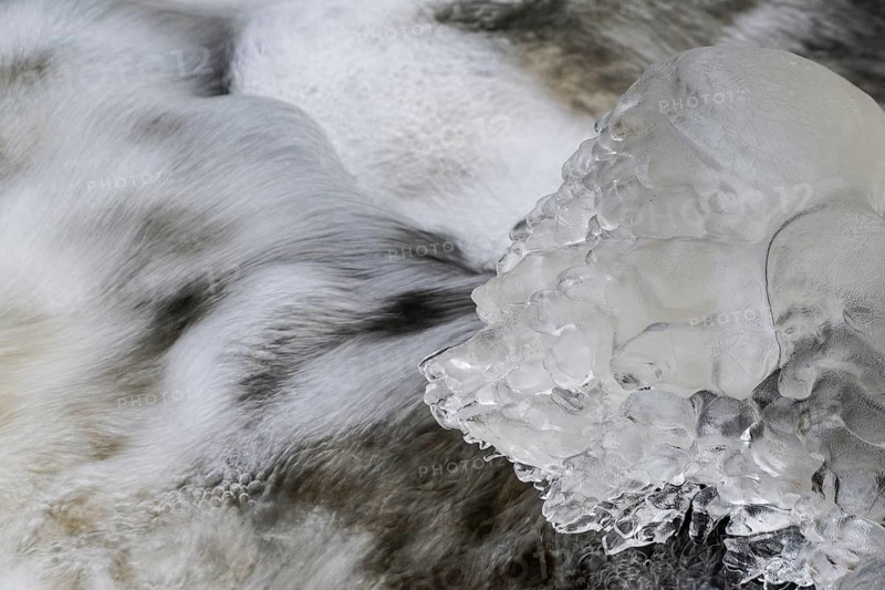 Natural ice sculptures on a stream, Emsland, Lower Saxony, Germany