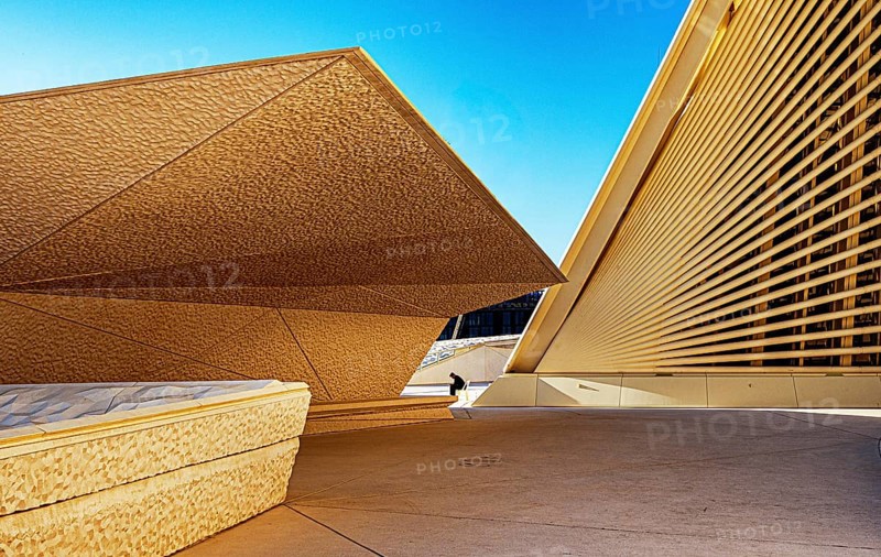 Zayed National Museum in Abu Dhabi, memorial to the late Zayed bin Sultan Al Nahyan, the museum is the heart of the cultural district on Saadiyat Island, way to the platform on the roof of the museum, Abu Dhabi, United Arab Emirates