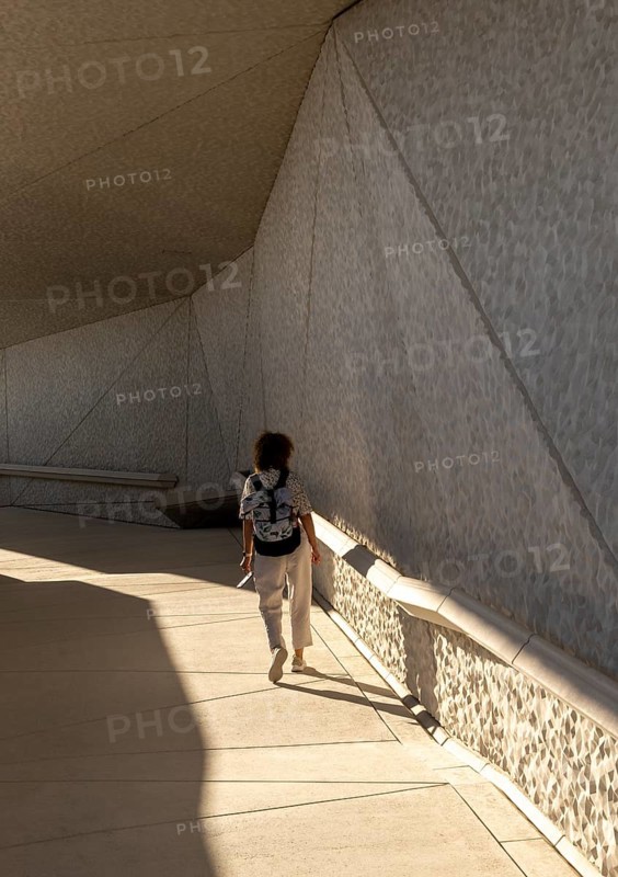 Zayed National Museum in Abu Dhabi, memorial to the late Zayed bin Sultan Al Nahyan, the museum is the heart of the cultural district on Saadiyat Island, way to the platform on the roof of the museum, Abu Dhabi, United Arab Emirates