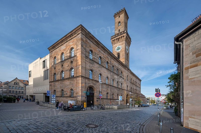 Town Hall, built 1840 to 1844, the tower is a replica of the Palazzo Vecchio in Florence, Königstr., Fürth, Middle Franconia, Bavaria, Germany