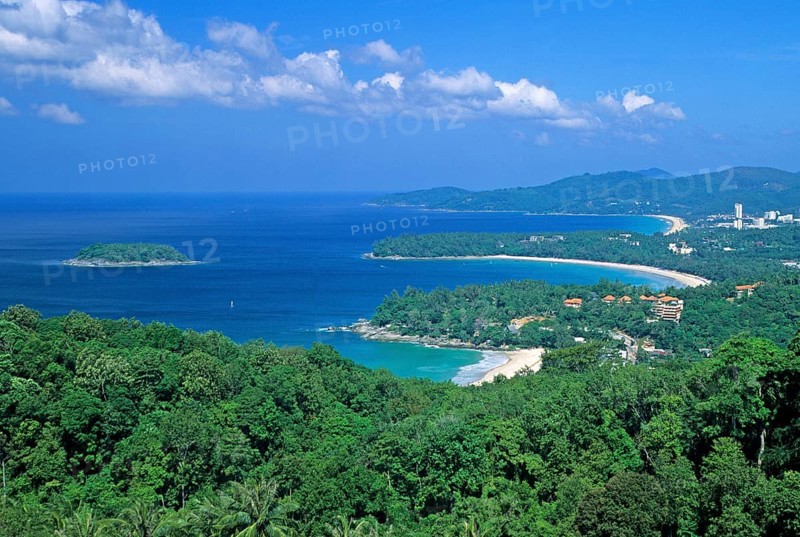 View of Kata Noi Beach, Kata Beach and Karon Beach, two years in front of the tsunami, Ko Phuket, Thailand, December 2002, vintage, retro, old, historic