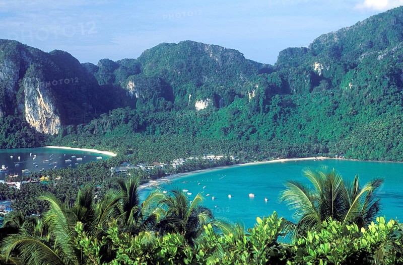View of the island from the viewpoint one year in front of the tsunami, Ko Phi Phi Don, Thailand, December 2002, vintage, retro, old, historic