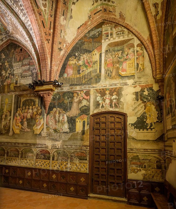 15th century frescoes in St. Catherine's Chapel, Collegiata di Santa Maria Assunta, Castell'Arquato, Province of Piacenza, Italy