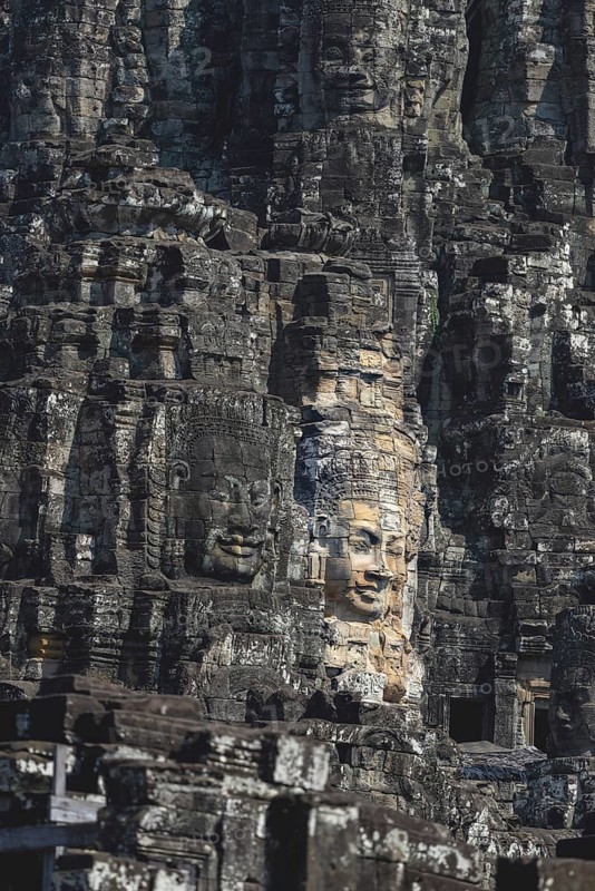Huge stone-carved faces of Bodhisattva Lokeshvara, also Avalokiteshvara, Bayon Temple, Angkor Thom, UNESCO World Heritage Site, Angkor Wat, Siem Reap, Cambodia