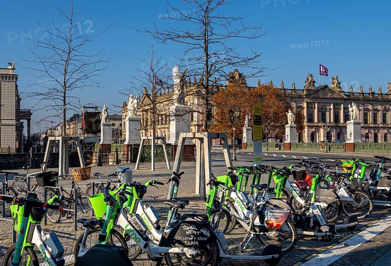 Parked electric scooters at Schlossbrücke, Unter den Linden, Berlin, Germany