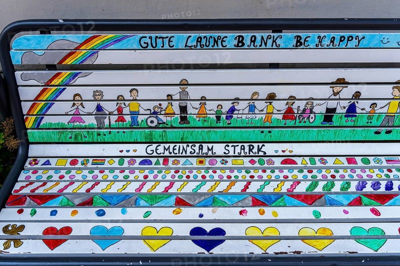 Good mood bench in the city center of Fulda, Hesse, Germany