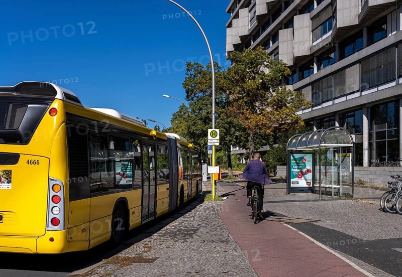 BVG public bus stops at Ernst Reuter Platz in Berlin-Charlottenburg, Germany