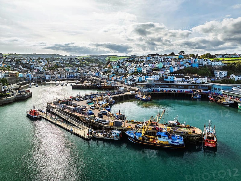 Brixham Hourbour and Brixham Marina from a drone, Brixham, Torbay, Devon, England, United Kingdom