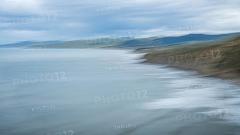 Wairarapa coast, sea, mountains, blurred, long exposure, ICM. Castlepoint, Wairarapa Coast, Wellington Region, North Island, New Zealand