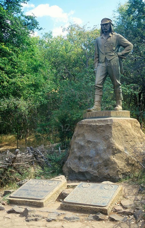 Statue of David Livingstone next to Victoria Falls, Victoria Falls, Zimbabwe, Africa, June 2000, vintage, retro, old, historic