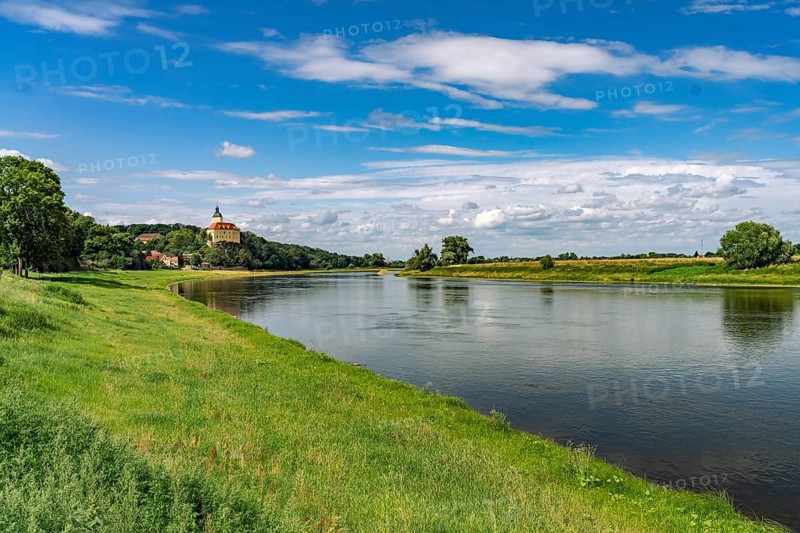 Hirschstein Castle or Neuhirschstein across the Elbe in Hirschstein, Saxony, Germany