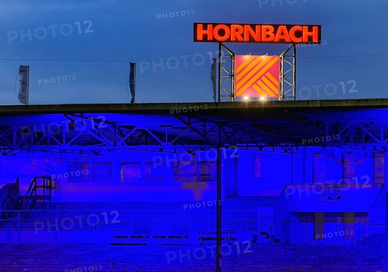 Hornbach sign above the Glückauf Kampfbahn of FC Schalke 04, Gelsenkirchen, Ruhr area, North Rhine-Westphalia, Germany