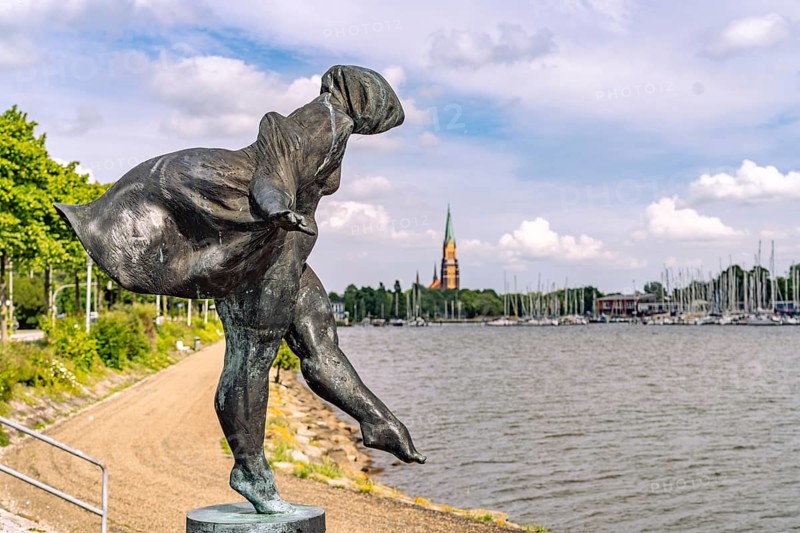 Bronze sculpture of Schleswig on the Schlei, City of Schleswig, Schleswig-Holstein, Germany