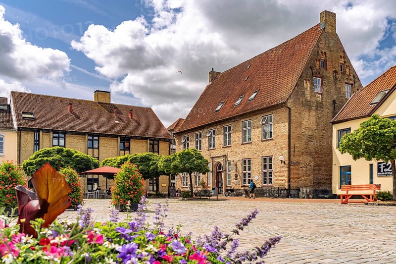 The town hall market in the old town of Schleswig, Schleswig-Holstein, Germany