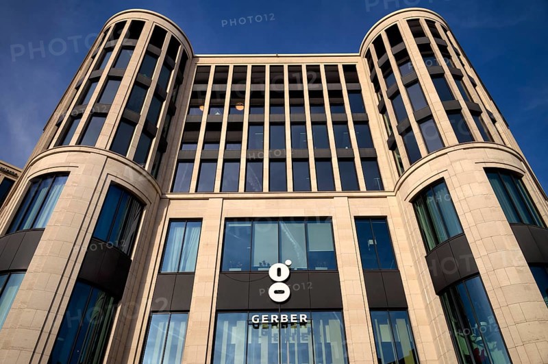 Exterior view of Das Gerber shopping center, Logo, Stuttgart, Baden-Württemberg, Germany