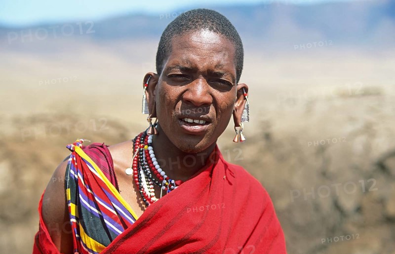 Portrait of a Maasai man, Ngorongoro Crater, Tanzania, Africa, June 2000, vintage, retro, old, historical