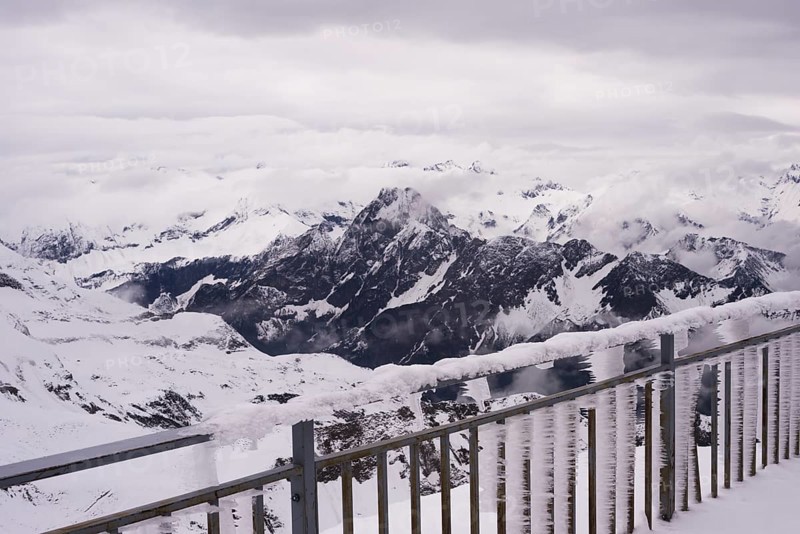 Another onset of winter in May, panorama from the summit station of the Nebelhorn, 2224m, to Höfats, 2259m, Allgäu Alps, Allgäu, Bavaria, Germany