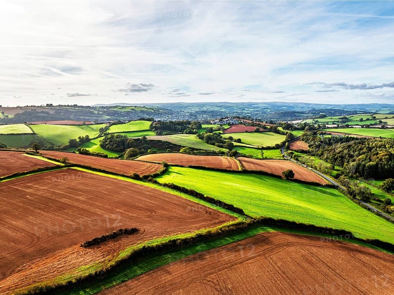 Colours of Devon Farms and Fields over Paignton and Berry Pomeroy from a drone, Totnes, England, United Kingdom