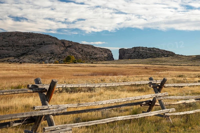 Alcova, Wyoming - Devil's Gate, a canyon cut through solid rock by the Sweetwater River. Emigrants on the Oregon Trail, Mormon Trail, and California Trail passed this way in the mid-19th century