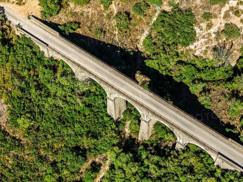 Cycle path Via Verde de la Sierra, Puerto Serrano to Olvera, old railroad track, cycle path on bridge, near village Coripe, Andalusia, Spain