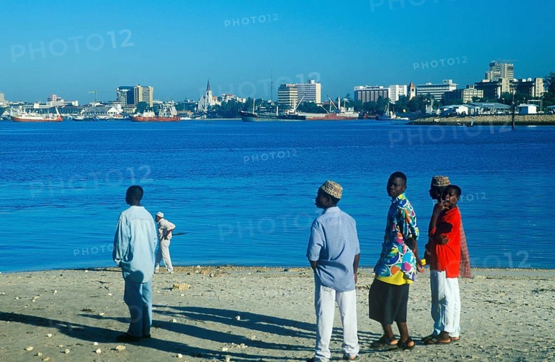 People waiting for the Kivuko ferry to Dar es-Salaam, Tanzania, Africa, June 2000, vintage, retro, old, historic
