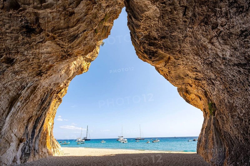 Rock cave on the beach at Cala Luna, Golfo di Orosei, Baunei, Sardinia, Italy
